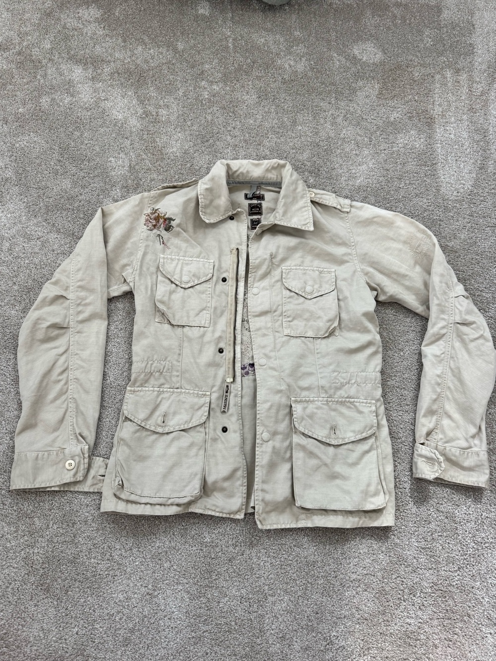 Mason’s Light Beige Utility Jacket with Floral Embroidery Fall Whimsy Coquette